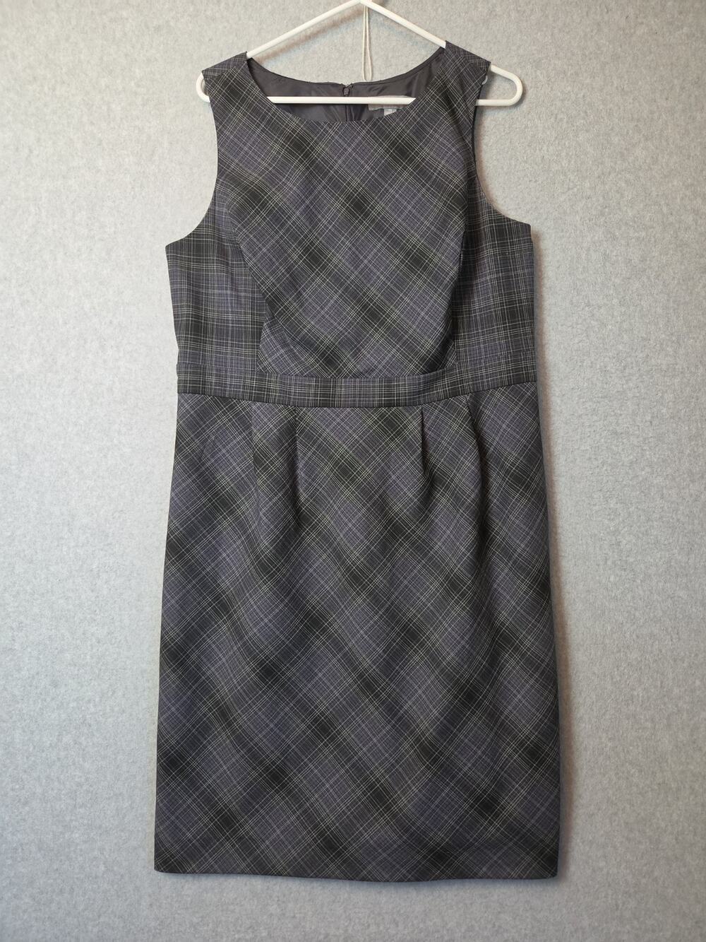 Merona Gray Tartan Plaid Sleeveless Midi Sheath Dress Women's 16 Lined